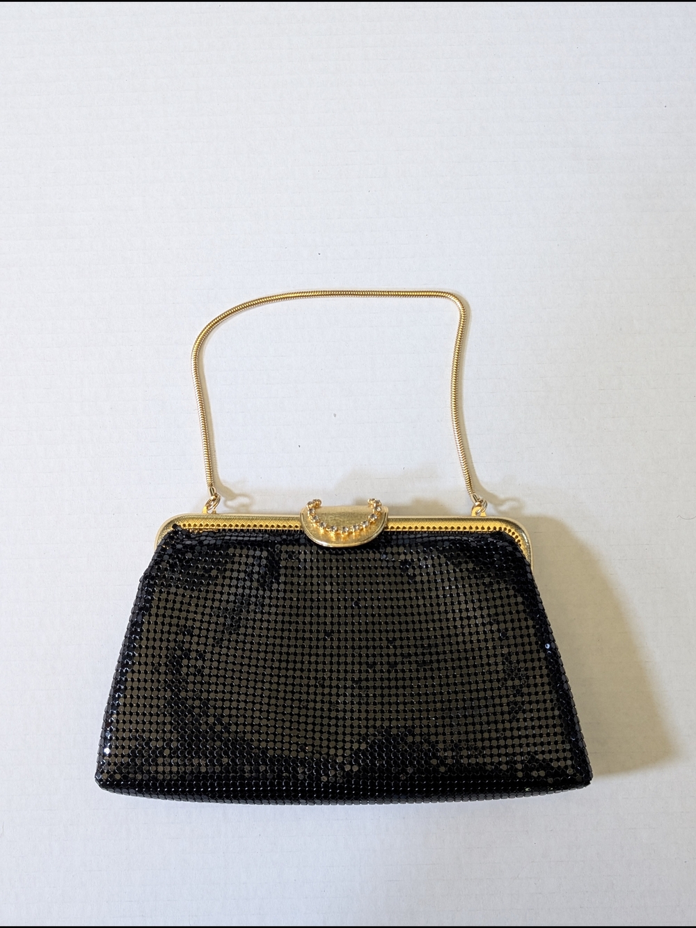 Elegant Black Sequin Evening Handbag with Gold Frame